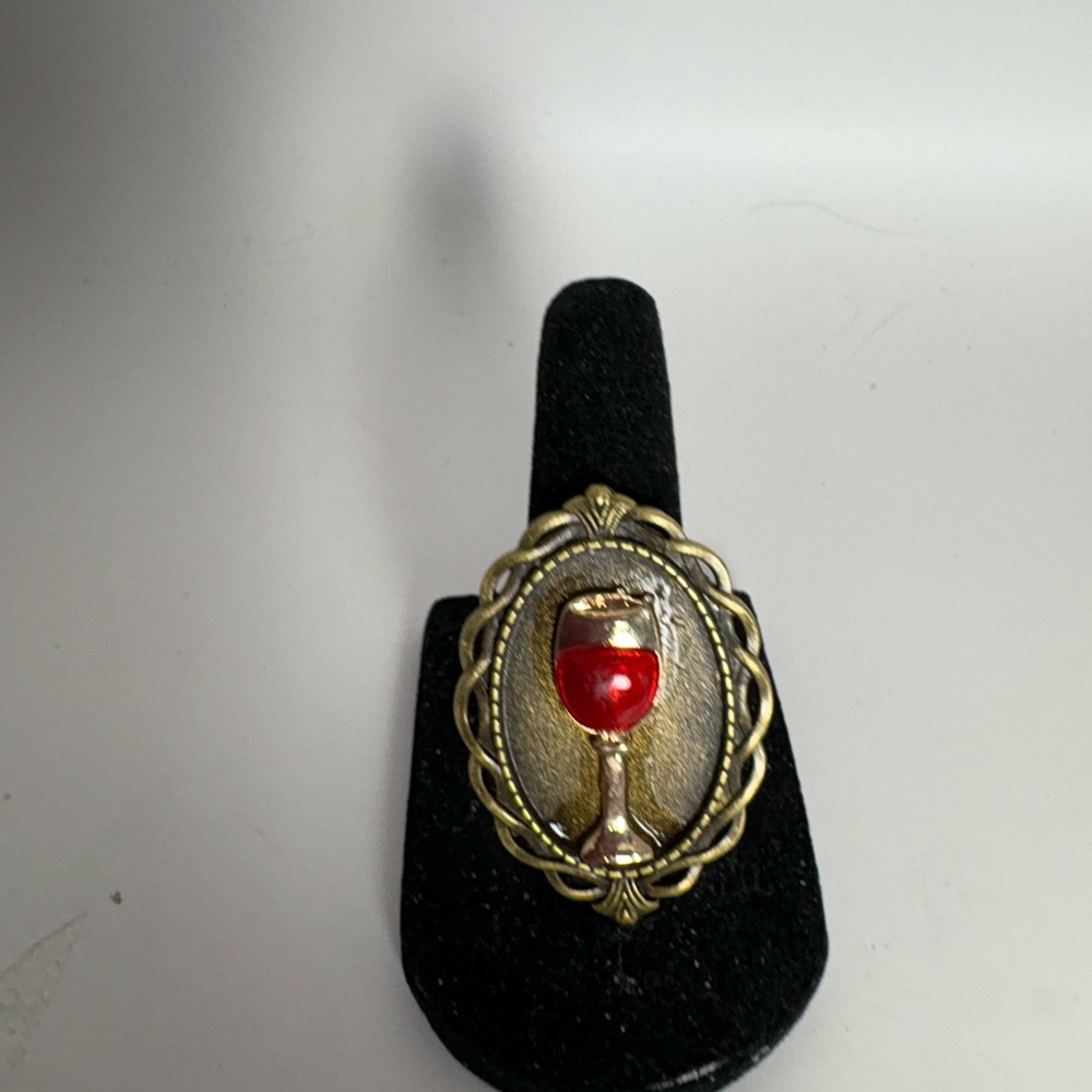 Elegant Red and Gold Wine Glass Brooch